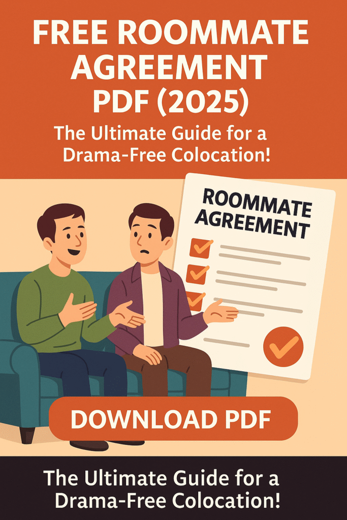 Roommate Agreement PDF illustration – young adults signing an agreement for a drama-free shared apartment in 2025